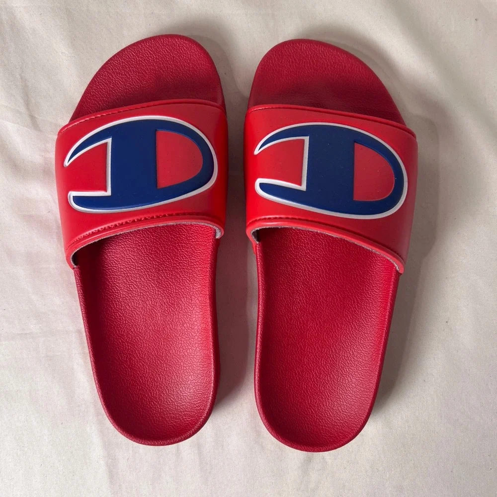 Champion Kids IPO Slides Red Blue White Athletic Sandals C Logo Slip On Shoes